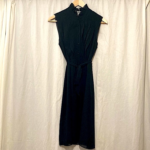 NWT Ann Taylor LOFT sleeveless black dress, ruffle collar, button front, size 4 - Picture 2 of 15